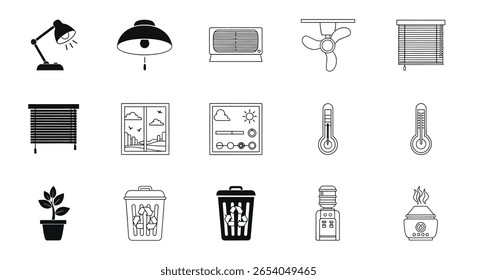 Office Lighting Environment Icons Limpar formato de vetor Moderno Office Ambiance Visuals