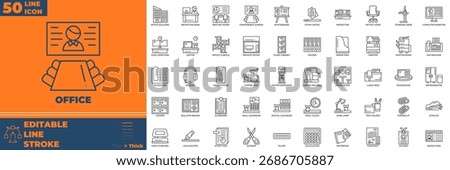 Office Line Editable Icons set. Vector illustration in modern thin line style of office icons: workplace, workspace, business, etc