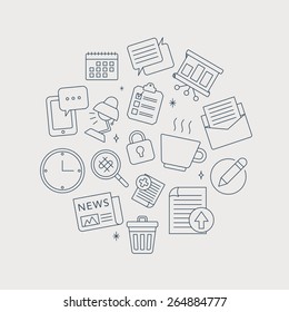 Office line icon circle set