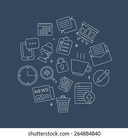 Office line icon circle set