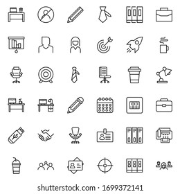 Conjunto de iconos de la línea de Office. Colección de símbolos vectoriales en estilo plano a la moda sobre fondo blanco. La oficina canta por el diseño.