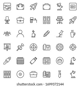 Conjunto de iconos de la línea de Office. Colección de símbolos vectoriales en estilo plano a la moda sobre fondo blanco. La oficina canta por el diseño.