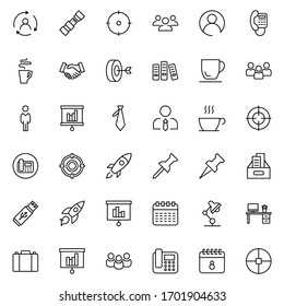 Symbol für die Office-Linie gesetzt. Kollektion von Vektorillustration-Symbol im angesagten, flachen Stil auf weißem Hintergrund. Büro singt nach Design.