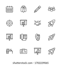 Conjunto de iconos de la línea de Office. Colección de símbolos vectoriales en estilo plano a la moda sobre fondo blanco. La oficina canta por el diseño.