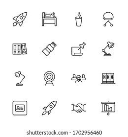 Conjunto de iconos de la línea de Office. Colección de símbolos vectoriales en estilo plano a la moda sobre fondo blanco. La oficina canta por el diseño.
