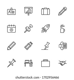 Conjunto de iconos de la línea de Office. Colección de símbolos vectoriales en estilo plano a la moda sobre fondo blanco. La oficina canta por el diseño.