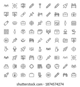 Symbol für die Office-Linie gesetzt. Sammlung von Vektorsymbol im trendigen, flachen Stil auf weißem Hintergrund. Büro singt nach Design.