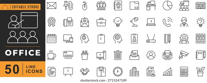 Office line icon set. Editable stroke. Vector illustration.