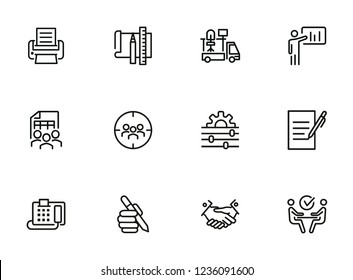 Office line icon set. Printer, presentation, supply. Business concept. Can be used for topics like office equipment, job, personnel management