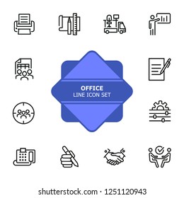 Office line icon set. Printer, presentation, supply. Business concept. Can be used for topics like office equipment, job, personnel management