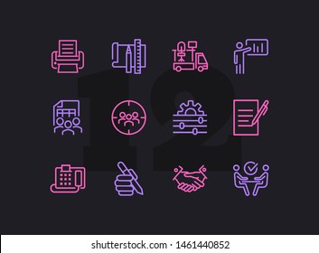 Office line icon set. Printer, presentation, supply. Business concept. Can be used for topics like office equipment, job, personnel management