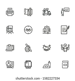 Office line icon set. Printer, presentation, supply. Business concept. Can be used for topics like office equipment, job, personnel management