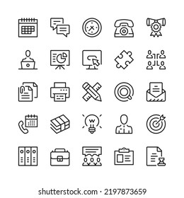 Office line icons. Outline symbols. Vector line icons set