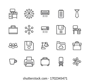 Office line icons set. Stroke vector elements for trendy design. Simple pictograms for mobile concept and web apps. Vector line icons isolated on a white background. 