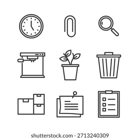 Conjunto de iconos de línea de oficina. Ilustración vectorial