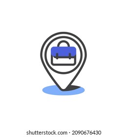 Office location pin line icon. linear style sign for mobile concept and web design. Map pointer with briefcase outline vector icon. Symbol, logo illustration. Vector graphics