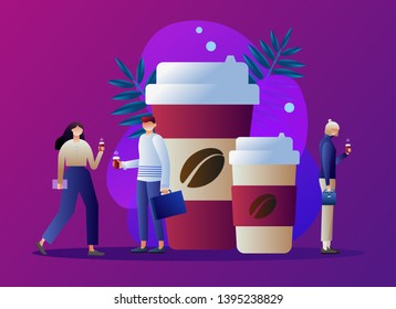 Office Lunch Time. Business People Characters on Coffee Break. Employees Talking, Resting and Drinking Hot Drinks. Vector illustration
