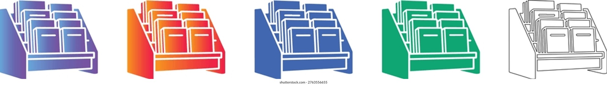 Office Magazine Display Rack Vector Icon Set icon set vol 154