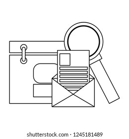 Office mail envelope and email black and white