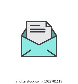 Office mail, open envelope filled outline icon, line vector sign, linear colorful pictogram isolated on white. Message receive symbol, logo illustration. Pixel perfect vector graphics