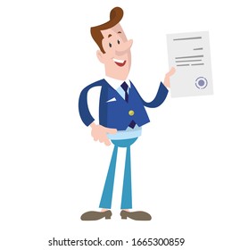 Office man in blue suit with document