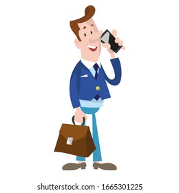 Office man in blue suit wiht phone