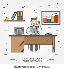 Office man , Business man.  Thin line  icon for web and mobile. Vector.