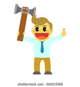 Office man cartoon and big hammer