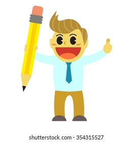 Office man cartoon and big pencil