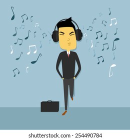 Office Man Enjoying Music