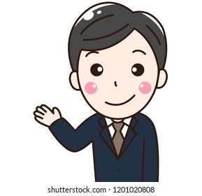 Office man is explaining and guiding the way or project with he happy faces, smiles and hands.This can be used for poster advertising and decorating your blog or website.