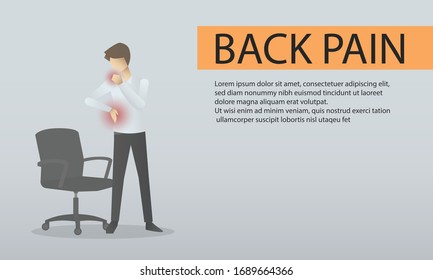Office man feeling pain back and nape. He suffering from work and stress,Spinal cord muscles, chronic inflammation,The concept of medicine, massage, physiotherapy, health. 
