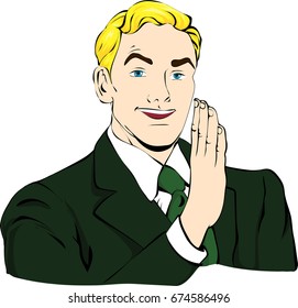Office man in green tie and jacket. Vector illustration
