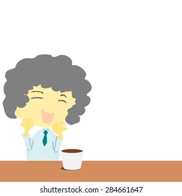 office man happy with coffee