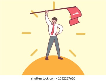 office man hold the winner flag 