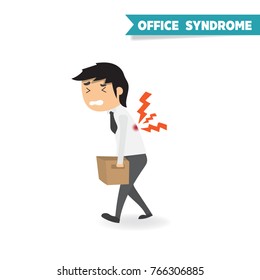 office man Illness from hard work.Office syndrome Infographics. health concept. infographic element. vector flat icons cartoon design. 