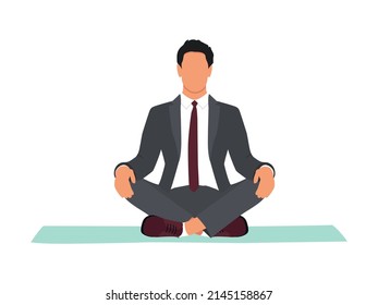 Office man meditate. Businessman relax concept. Vector illustration