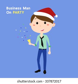 Office man with red hat Cartoon Character Vector