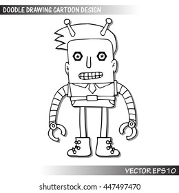 Office man with robot arm , Business man cartoon character , Doodle hand sketching