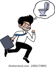 Office man running into the bathroom Because of severe abdominal pain