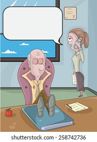 Office man with secretary illustration/ Vector cartoon of office man and secretary talking on bubble speech, fully editable EPS 10.
