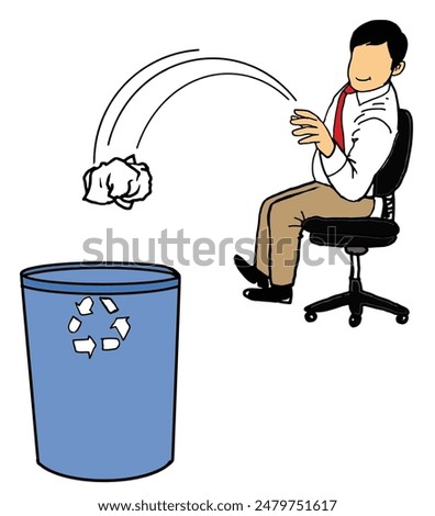 Office man throws paper into trash can