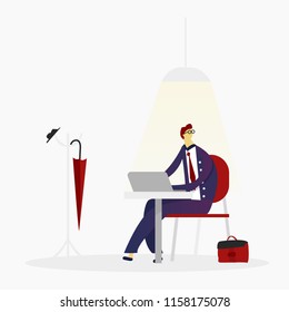 Office man with umbrella