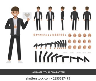 Office man wear black suit character vector design.  Create your own pose.