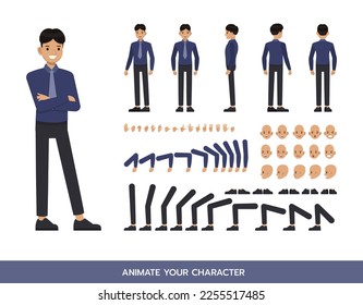 Office man wear blue shirt with tie character vector design.  Create your own pose.