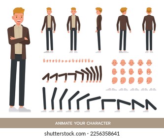 Office man wear brown suit character vector design.  Create your own pose.