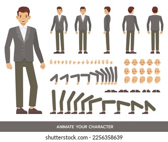 Office man wear grey suit character vector design.  Create your own pose.