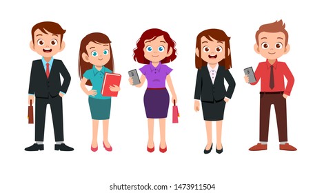 office man and woman cartoon vector set bundle