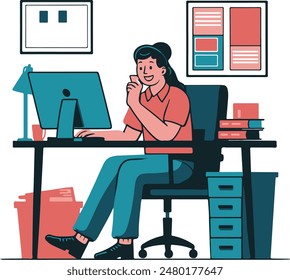 office Man worker silhouette vector illustration