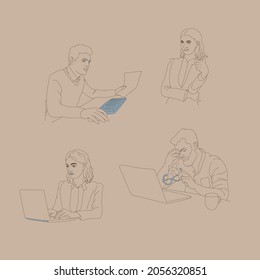Office man working, hand drawn illustration vector illustration
